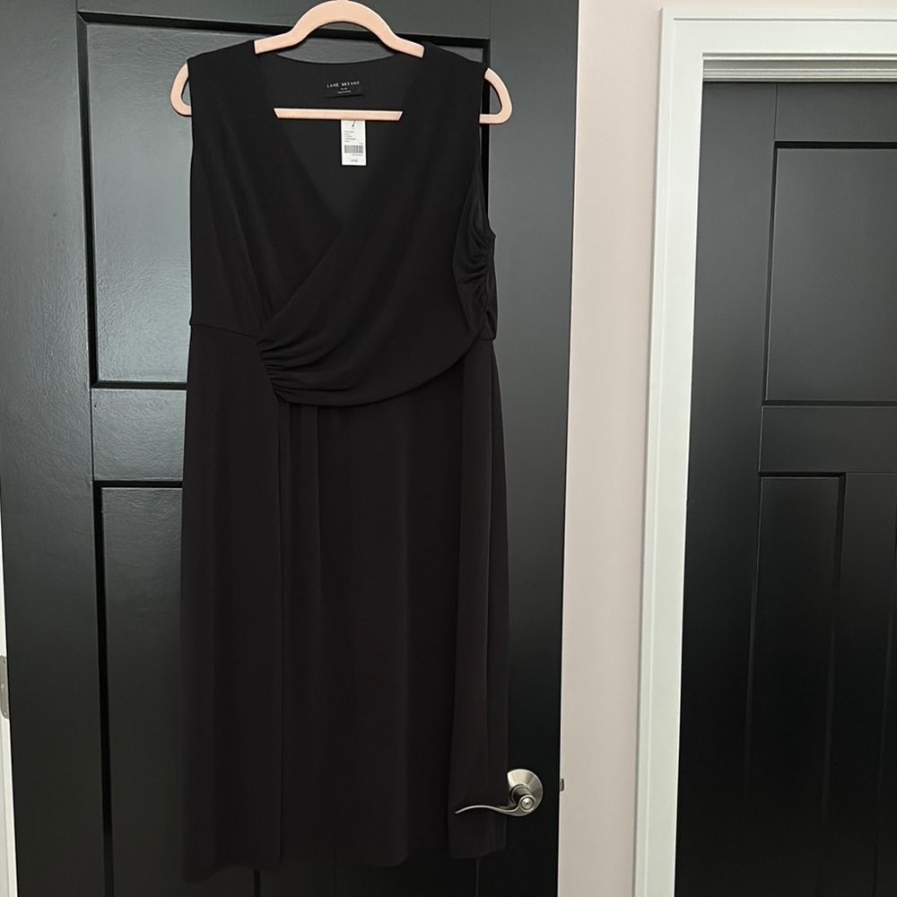 NWT Lane Bryant Black Sleeveless Sheath Midi Dress w/Draping. Size 14/16